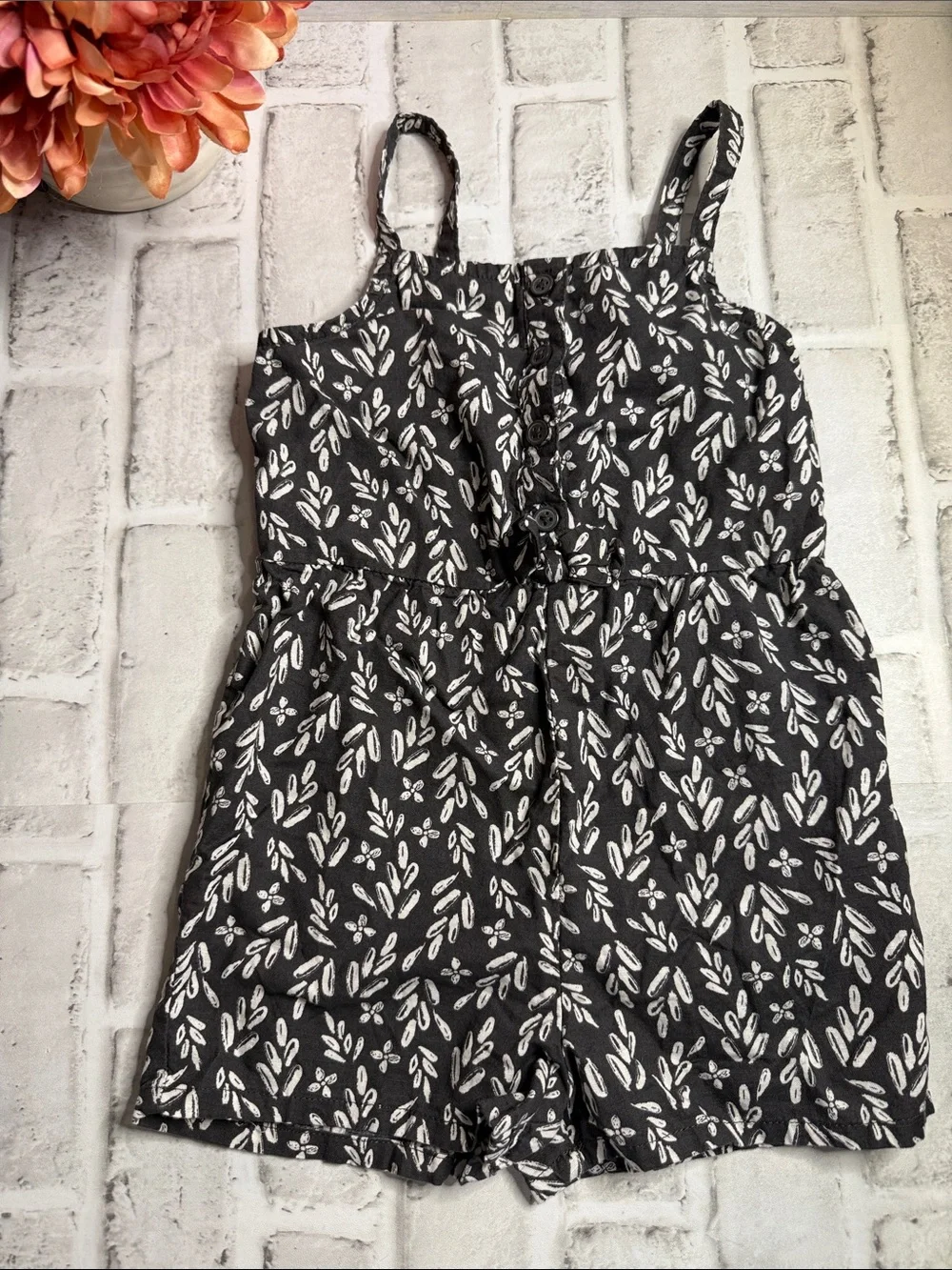 Carter's Black and White Leaf Print Girls Romper